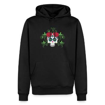 Feuilles de fleurs Sucre d’os Muertos Jour Halloween - Sweat à capuche Premium bio Homme - noir - Devant - Nico (187cm)