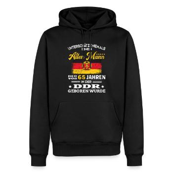 Anniversaire 65 ans Ossi RDA Né Vieil homme - Sweat à capuche Premium bio Homme - noir - Devant - Nico (187cm)