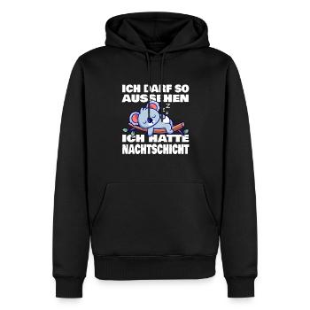 Nachtschicht, Schichtdienst, Nachtdienst, Funshirt - Männer Premium Bio Hoodie - Schwarz - Vorne - Nico (187cm)