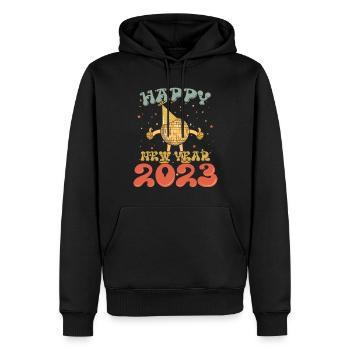 Groovy New Year Happy New Year 2023 Hello 2023 - Männer Premium Bio Hoodie - Schwarz - Vorne - Nico (187cm)
