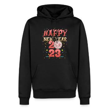 Groovy New Year Happy New Year 2023 Welcome 2023 - Männer Premium Bio Hoodie - Schwarz - Vorne - Nico (187cm)