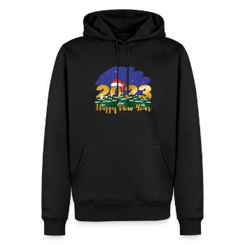 Noël 2023 Nouvel An 2023 Bonjour Nouvel An 2023 - Sweat à capuche Premium bio Homme - noir - Devant - Nico (187cm)