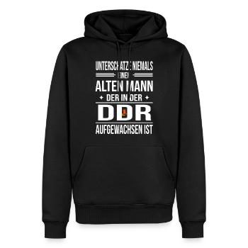DDR Unterschätze Niemals Alten Mann Ossi Moped - Männer Premium Bio Hoodie - Schwarz - Vorne - Nico (187cm)