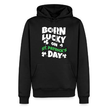 Naissance Lucky Shamrock Clover Saint Patrick Day - Sweat à capuche Premium bio Homme - noir - Devant - Nico (187cm)