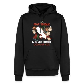 La Martinique Une Belle Histoire - Sweat à capuche Premium bio Homme - noir - Devant - Nico (187cm)