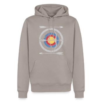 Vintage Outdoor Hunting Arch Target Bow Arrow - Sweat à capuche Premium bio Homme - taupe - Devant - Nico (187cm)