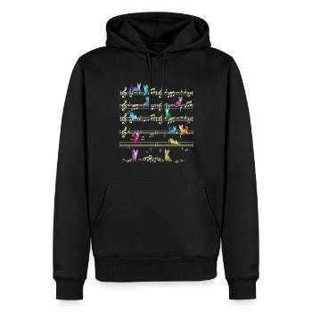 Buntes Kätzchen, das auf Musiknoten spielt Musiker - Männer Premium Bio Hoodie - Schwarz - Vorne - Nico (187cm)