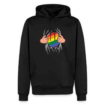 Super Gay LGBTQ Regenbogen LGBT Pride Monat - Männer Premium Bio Hoodie - Schwarz - Vorne - Nico (187cm)