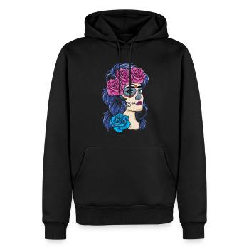 La Catrina Mexiko Blumenmuertos Tag der Toten - Männer Premium Bio Hoodie - Schwarz - Vorne - Nico (187cm)