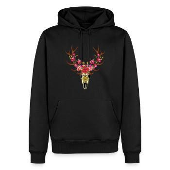 Hirsch Blumen Muertos Tag der Toten Halloween - Männer Premium Bio Hoodie - Schwarz - Vorne - Nico (187cm)
