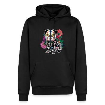 Blumenmops-Muertos Tag der Toten Halloween - Männer Premium Bio Hoodie - Schwarz - Vorne - Nico (187cm)