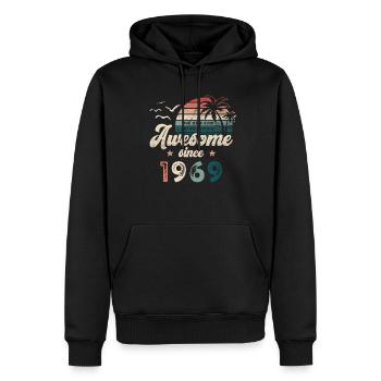 Anniversaire 1969 Palmiers - Sweat à capuche Premium bio Homme - noir - Devant - Nico (187cm)