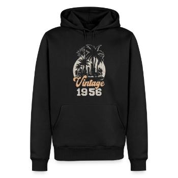 Millésime 1956 Anniversaire Palmiers - Sweat à capuche Premium bio Homme - noir - Devant - Nico (187cm)