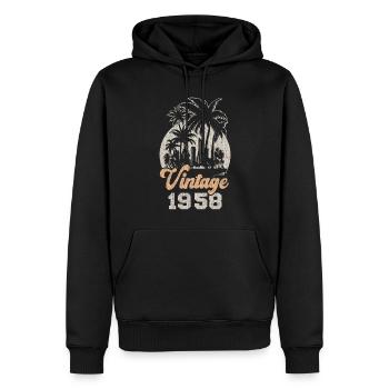 Millésime 1958 Anniversaire Palmiers - Sweat à capuche Premium bio Homme - noir - Devant - Nico (187cm)