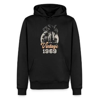 Millésime 1969 Anniversaire Palmiers - Sweat à capuche Premium bio Homme - noir - Devant - Nico (187cm)