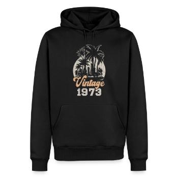 Millésime 1973 Anniversaire Palmiers - Sweat à capuche Premium bio Homme - noir - Devant - Nico (187cm)
