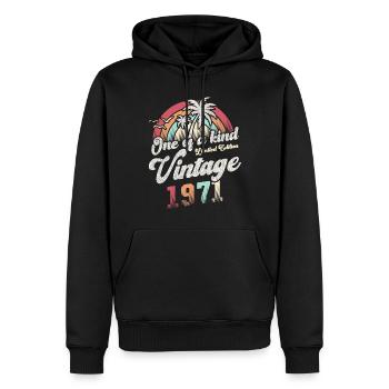 Millésime 1971 Anniversaire Palmiers - Sweat à capuche Premium bio Homme - noir - Devant - Nico (187cm)