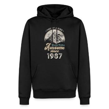 1987 Anniversaire Berge - Sweat à capuche Premium bio Homme - noir - Devant - Nico (187cm)