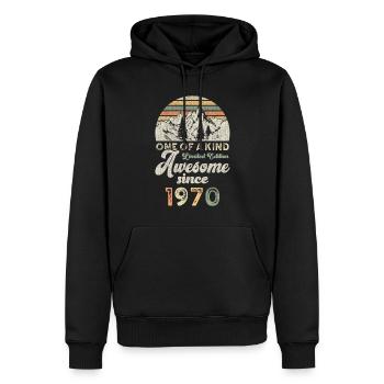 1970 Anniversaire Berge - Sweat à capuche Premium bio Homme - noir - Devant - Nico (187cm)