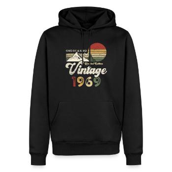 Millésime 1969 Anniversaire Montagnes - Sweat à capuche Premium bio Homme - noir - Devant - Nico (187cm)