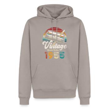Vintage 1955 Geburtstag Kassette Bleistift - Männer Premium Bio Hoodie - Taupe - Vorne - Nico (187cm)