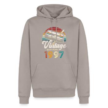 Vintage 1997 Geburtstag Kassette Bleistift - Männer Premium Bio Hoodie - Taupe - Vorne - Nico (187cm)