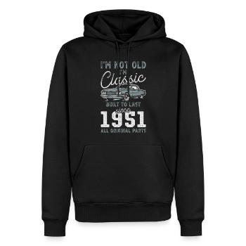 Né en 1951 Anniversaire Voiture classique - Sweat à capuche Premium bio Homme - noir - Devant - Nico (187cm)
