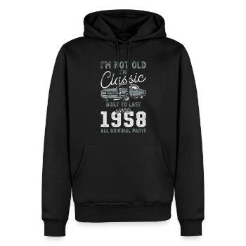 Né en 1958 Anniversaire Voiture classique - Sweat à capuche Premium bio Homme - noir - Devant - Nico (187cm)