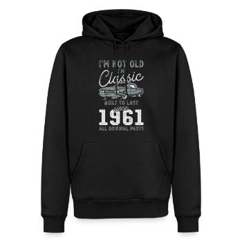 Né en 1961 Anniversaire Voiture classique - Sweat à capuche Premium bio Homme - noir - Devant - Nico (187cm)