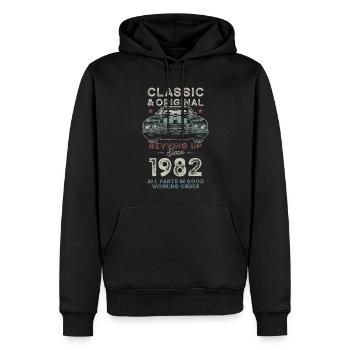Né en 1982 Anniversaire Voiture classique - Sweat à capuche Premium bio Homme - noir - Devant - Nico (187cm)