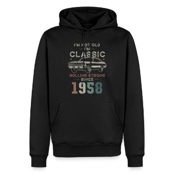 Né en 1958 Anniversaire Voiture classique - Sweat à capuche Premium bio Homme - noir - Devant - Nico (187cm)