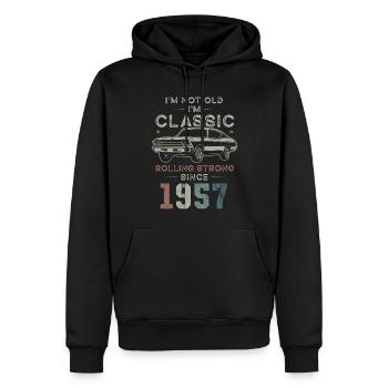 Né en 1957 Anniversaire Voiture classique - Sweat à capuche Premium bio Homme - noir - Devant - Nico (187cm)