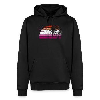 Retro Sonnenuntergang Palmen Lesben-Pride Kunst - Männer Premium Bio Hoodie - Schwarz - Vorne - Nico (187cm)