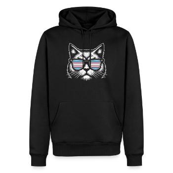 Coole Transgender Katze mit Bunter Sonnenbrille - Männer Premium Bio Hoodie - Schwarz - Vorne - Nico (187cm)