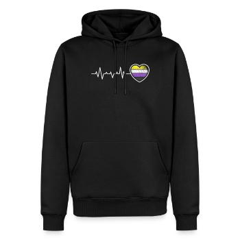 Nonbinary Pride Heartbeat Enby Flag - Men’s Premium Organic Hoodie - black - Front - Nico (187cm)
