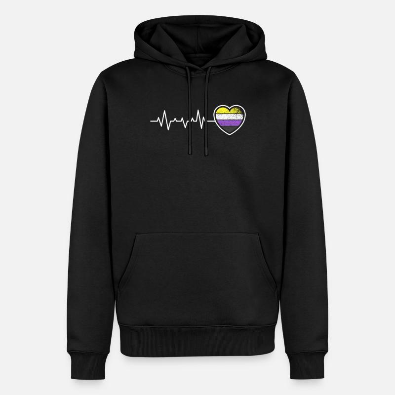 Nonbinary Pride Herzschlag Enby Flagge - Männer Premium Bio Hoodie - Schwarz