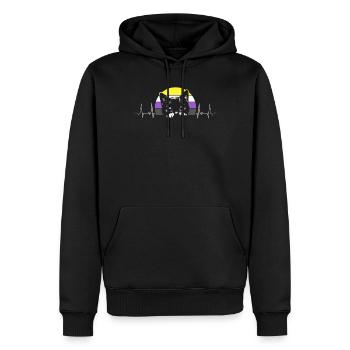 Nonbinary Pride Katze Herzschlag Mit Flagge - Männer Premium Bio Hoodie - Schwarz - Vorne - Nico (187cm)