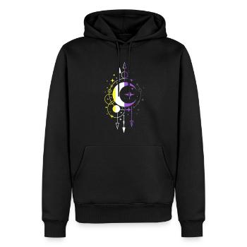 Drapeau de la fierté non binaire avec symbole de la lune mystique - Sweat à capuche Premium bio Homme - noir - Devant - Nico (187cm)