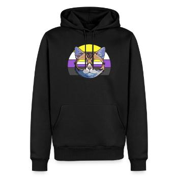 Nonbinary Pride Coole Katze mit Sonnenbrille Retro - Männer Premium Bio Hoodie - Schwarz - Vorne - Nico (187cm)