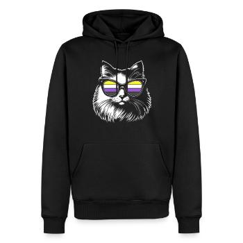 Flauschige Katze mit Nonbinary Pride Brille Enby - Männer Premium Bio Hoodie - Schwarz - Vorne - Nico (187cm)
