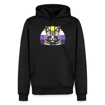 Nonbinary Pride Katze Sonnenbrille Retro - Männer Premium Bio Hoodie - Schwarz - Vorne - Nico (187cm)
