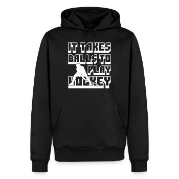 Nimmt es Bälle, Hockey - Männer Premium Bio Hoodie - Schwarz - Vorne - Nico (187cm)