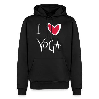i love yoga herz - Männer Premium Bio Hoodie - Schwarz - Vorne - Nico (187cm)