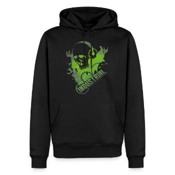Industrial music Skull mit Zahnrädern Kopfhörer - Männer Premium Bio Hoodie - Schwarz - Vorne - Nico (187cm)