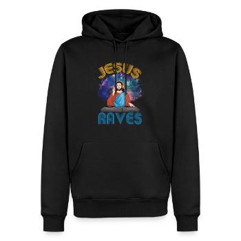 Jesus Raves Techno Raver Party Festival Cadeau - Sweat à capuche Premium bio Homme - noir - Devant - Nico (187cm)