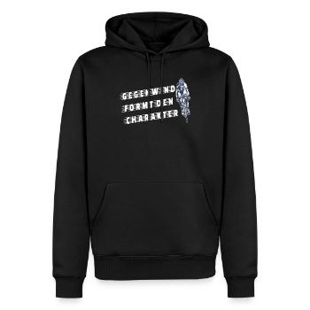 Rennrad Gegenwind formt den Charakter - Männer Premium Bio Hoodie - Schwarz - Vorne - Nico (187cm)