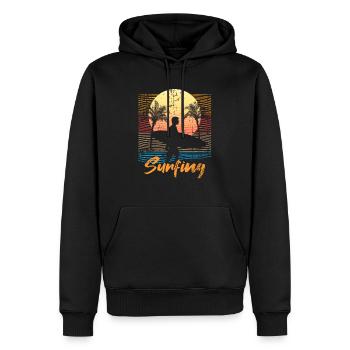 Été, vacances, surf, paumes - Sweat à capuche Premium bio Homme - noir - Devant - Nico (187cm)