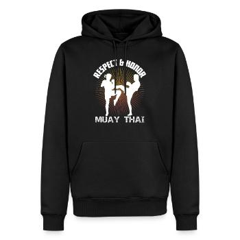 Les Muay Thai respectent les coffrets cadeaux - Sweat à capuche Premium bio Homme - noir - Devant - Nico (187cm)