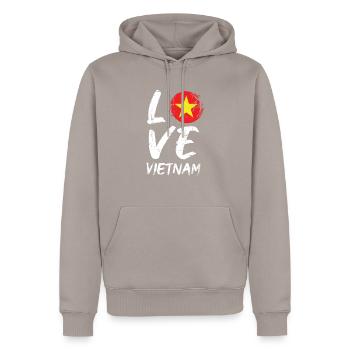 Vietnam - Männer Premium Bio Hoodie - Taupe - Vorne - Nico (187cm)