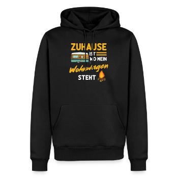 Zuhause ist wo mein Wohnwagen steht - Camping - Männer Premium Bio Hoodie - Schwarz - Vorne - Nico (187cm)